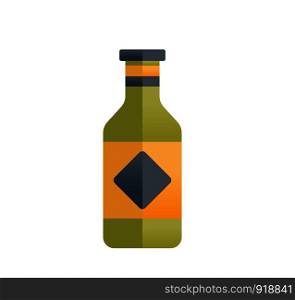Green bottle and can with beer on white background. Flat style vector illustration.