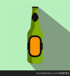 Green bottle of beer icon in flat style on a light blue background. Green bottle of beer icon, flat style
