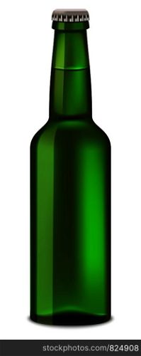 Green bottle of beer mockup. Realistic illustration of green bottle of beer vector mockup for web design isolated on white background. Green bottle of beer mockup, realistic style