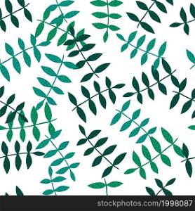 Green branch seamless pattern isolated on white background. Soft botanical backdrop. Abstract floral ornament. Design for fabric , textile print, surface, wrapping, cover. Vector illustration.. Green branch seamless pattern isolated on white background. Soft botanical backdrop. Abstract floral ornament.