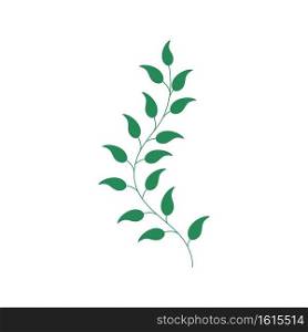 green branch with green leaves. Vector illustration. Flat style