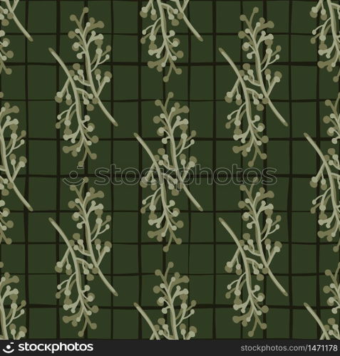 Green branches seamless pattern. Vintage rustic with twig pattern. Design for fabric, textile print, wrapping paper, cover. Abstract vector illustration.. Green branches seamless pattern. Vintage rustic with twig pattern.
