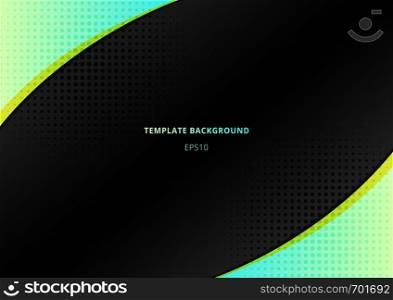 Green bright color triangle and geometric element with black space background with radial halftone. Vector illustration