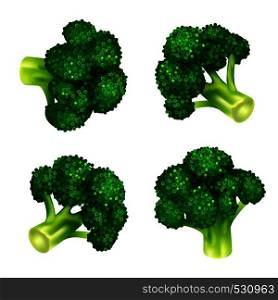 Green broccoli icon set. Isometric set of green broccoli vector icons for web design isolated on white background. Green broccoli icon set, isometric style