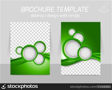 Green brochure with circles and wave for template leaflet booklet design