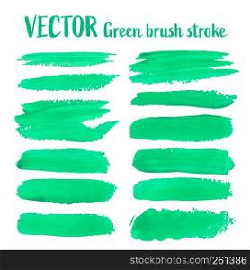 Green brush stroke isolated on white background, Vector illustration.