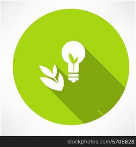 Green Bulb with leaf. Flat modern style vector illustration