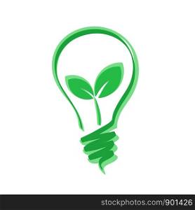 green bulb with plant leaf, green energy concept, stock vector illustration