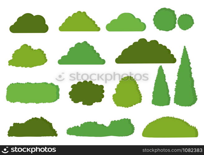 Green bushes vector icon set isolated on white background