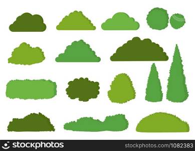 Green bushes vector icon set isolated on white background