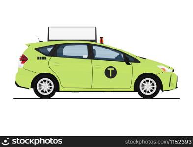 Green cab. Side view of modern taxi in green color. Flat vector.