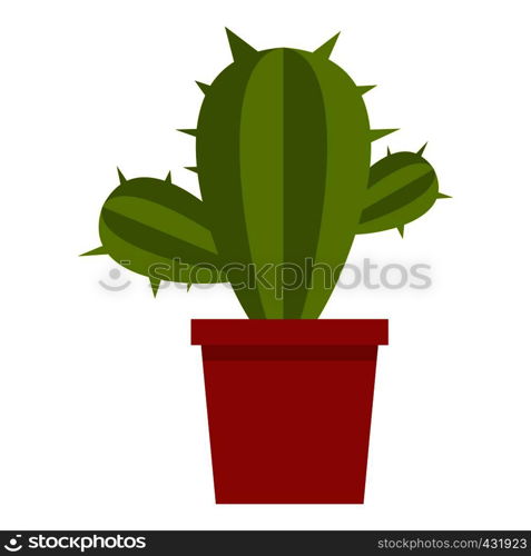 Green cactus in red pot icon flat isolated on white background vector illustration. Green cactus in red pot icon isolated