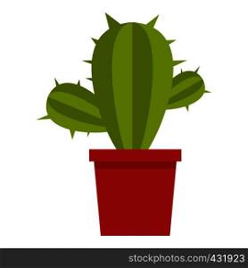 Green cactus in red pot icon flat isolated on white background vector illustration. Green cactus in red pot icon isolated