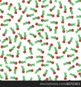 Green Cactus Seamless Pattern on White. Houseplant Background.. Green Cactus Seamless Pattern