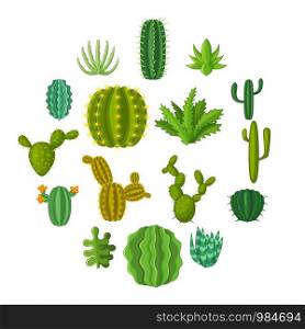 Green cactuses icons set. Cartoon illustration of 16 green cactuses vector icons for web. Green cactuses icons set, cartoon style