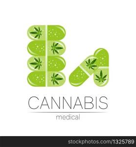 Green Cannabis in the tablet pill capsule vector logotype for medicine and doctor. Medical marijuana symbol. Pharmaceuticals with plant and leaf for health. Concept sign of green herb. Green Cannabis in the tablet pill capsule vector logotype for medicine and doctor. Medical marijuana symbol. Pharmaceuticals with plant and leaf for health. Concept sign of green herb.