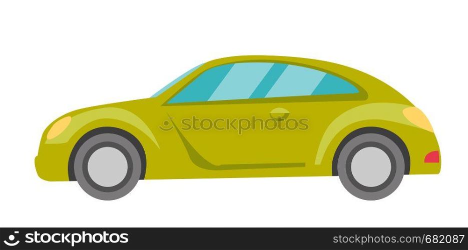 Green car. Side view. Vector cartoon illustration isolated on white background.. Green car vector cartoon illustration.