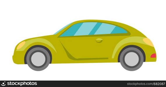 Green car. Side view. Vector cartoon illustration isolated on white background.. Green car vector cartoon illustration.