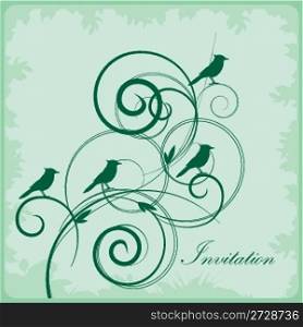green card with decorative leaves and birds