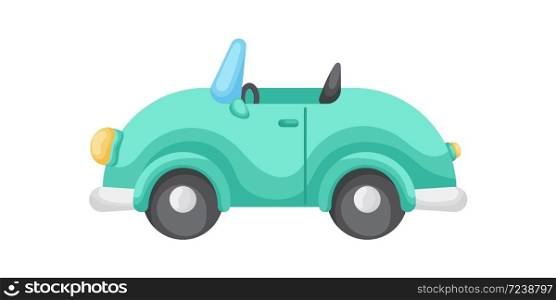 Green cartoon car isolated on white background, colorful automobile flat style, simple design. Flat cartoon colorful vector illustration.