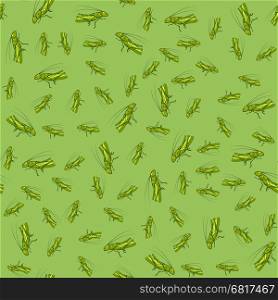 Green Cartoon Grasshoppers Seamless Pattern on Summer Background.. Green Cartoon Grasshoppers Seamless Pattern