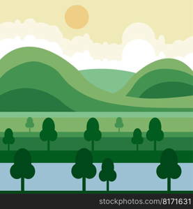 green cartoon meadow sun. Hills horizon. Vector illustration. EPS 10.. green cartoon meadow sun. Hills horizon. Vector illustration.