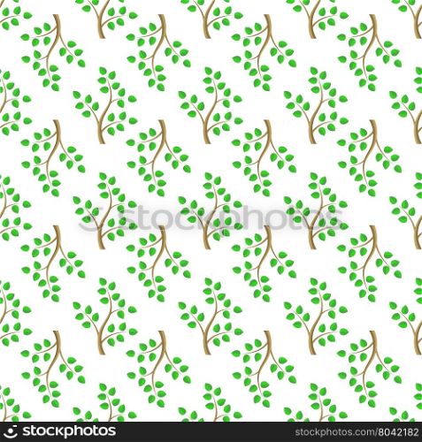 Green Cartoon Tree Leaves Seamless Background. Summer Plant Pattern. Green Cartoon Tree Leaves Seamless Background