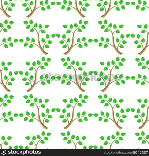 Green Cartoon Tree Leaves Seamless Background. Summer Plant Pattern. Green Cartoon Tree Leaves Seamless Background