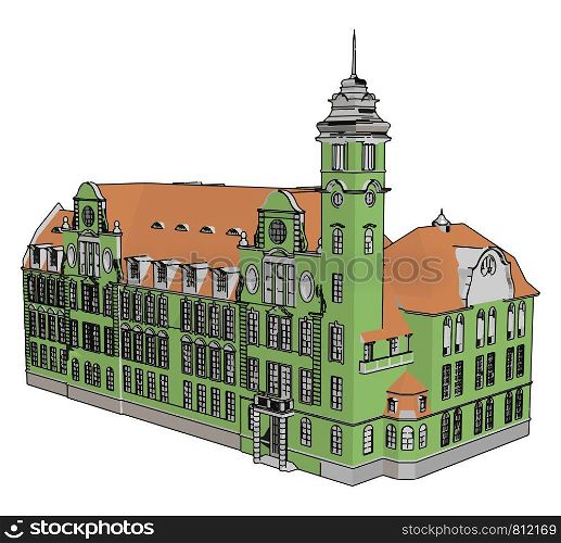 Green castle, illustration, vector on white background.