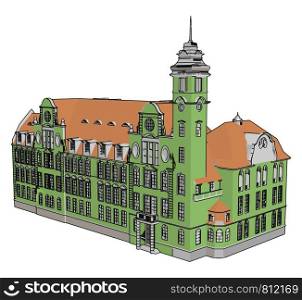 Green castle, illustration, vector on white background.