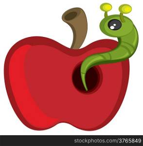 green caterpillar on red apple
