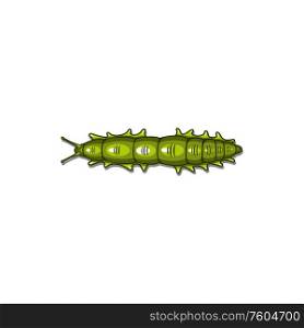 Green caterpillar with tentacles and antennae isolated insect. Vector land slug, shell-less terrestrial gastropod mollusc. Land slug isolated shell-less mollusc caterpillar