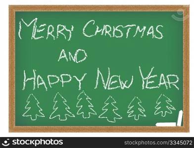 Green Chalkboard with Merry Christmas and Happy New Year Sign
