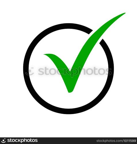 Green check mark icon in a black circle. Over white background