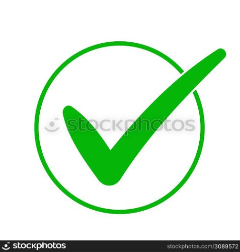 Green check mark icon in a circle. Tick symbol in green color, vector illustration.. Green check mark icon in a circle. Tick symbol in green color.