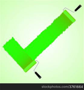 Green check symbol from paint roller brush, vector illustration