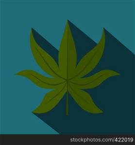 Green chestnut leaf icon. Flat illustration of green chestnut leaf vector icon for web isolated on baby blue background. Green chestnut leaf icon, flat style