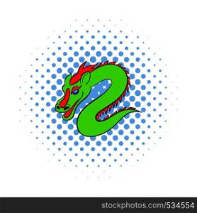 Green chinese dragon icon in comics style on a white background. Green chinese dragon icon, comics style