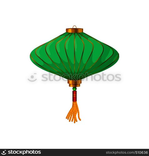 Green chinese paper lantern icon in cartoon style on a white background . Green chinese paper lantern icon, cartoon style