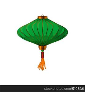 Green chinese paper lantern icon in cartoon style on a white background . Green chinese paper lantern icon, cartoon style