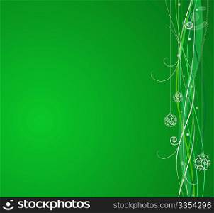 Green Christmas background: composition of curved lines and snowflakes - great for backgrounds, or layering over other images