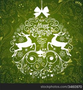 Green Christmas Background with Christmas ornaments