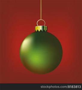 Green Christmas ball isolated on red background  Vector illustration