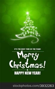 Green Christmas Greeting Card. Merry Christmas lettering.. Christmas Greeting Card.