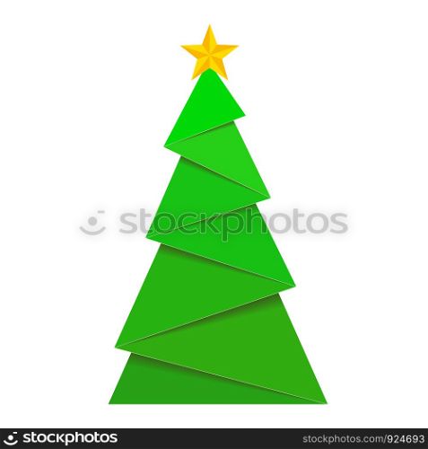 Green christmas paper tree with golden star on top, stock vector illustration design for greeting card