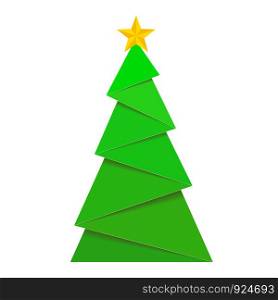 Green christmas paper tree with golden star on top, stock vector illustration design for greeting card