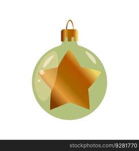 Green Christmas tree toy isolated on a transparent background. Stocking Christmas decorations. Vector object for christmas design, mockup. Vector realistic object Illustration 10 EPS. Green Christmas tree toy isolated on a transparent background.