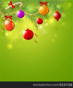 Green Christmas vector background with decorations