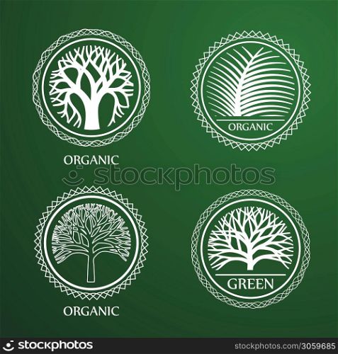 Green Circle Tree vector label design. eco concept.Vector Illustration.