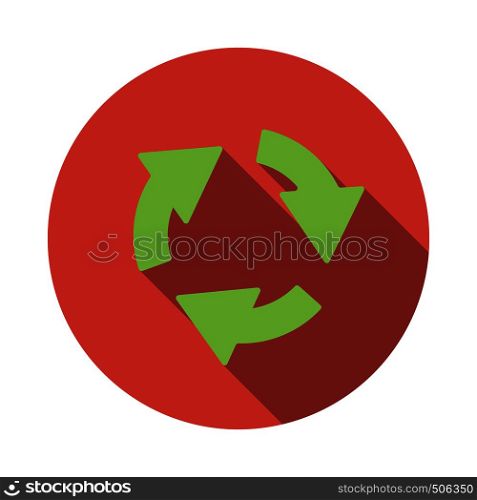 Green circular arrows icon in flat style on a white background. Green circular arrows icon, flat style